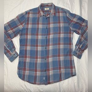 Marine Layer light Blue and Red Plaid Button-Down Shirt